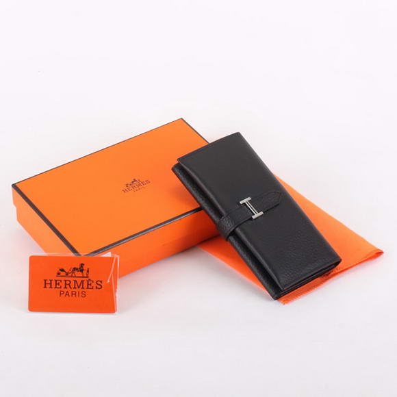 Cheap Fake Hermes Bearn Japonaise Tri-Fold Wallet A308 Black - Click Image to Close